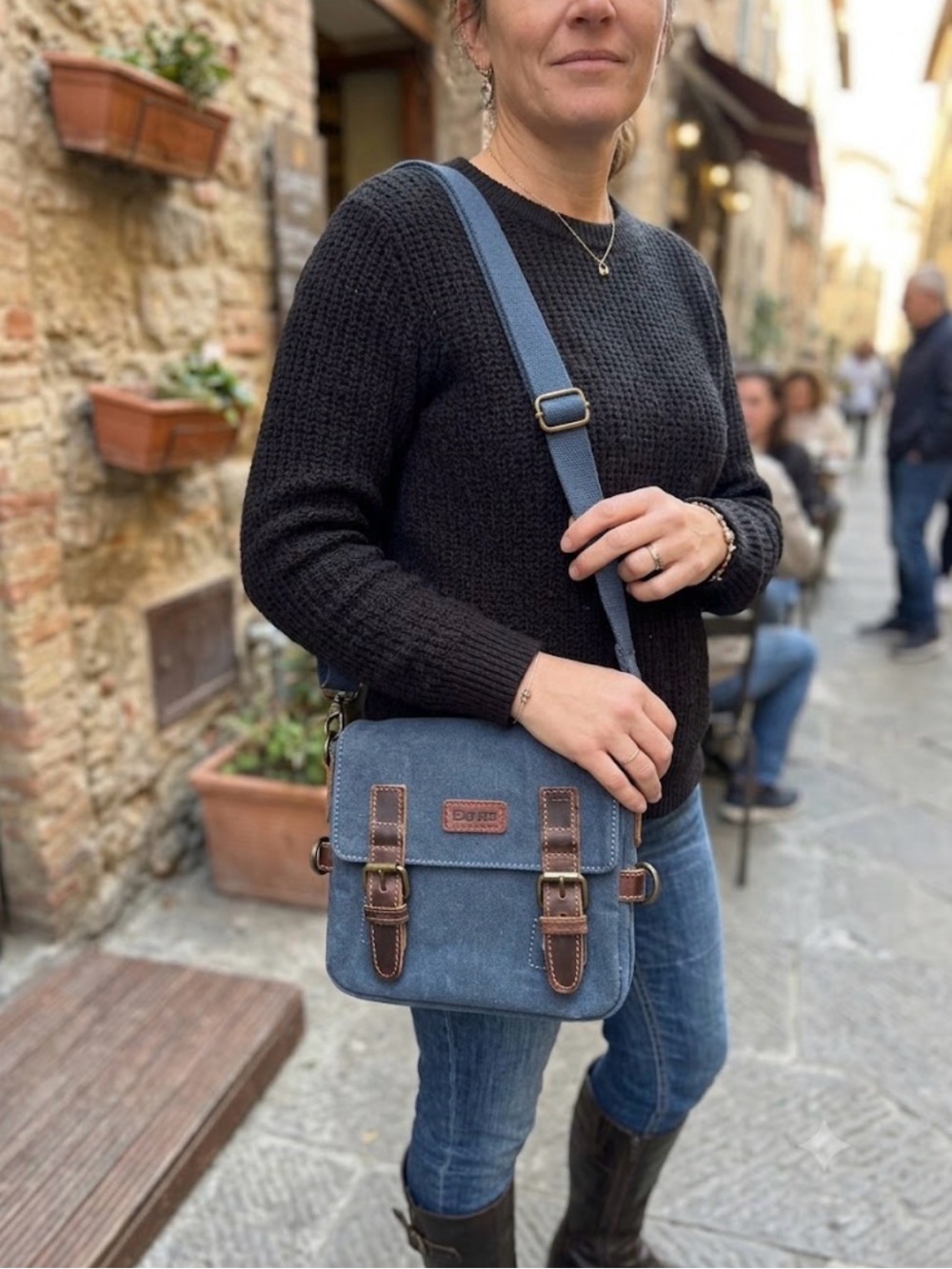 Blue Canvas Crossbody Bag with Leather  - Casual Men’s or woman’s Messenger bag